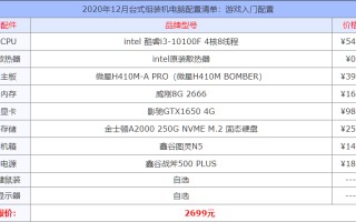 电脑配置清单表（2021组装台式电脑配置清单及价格）