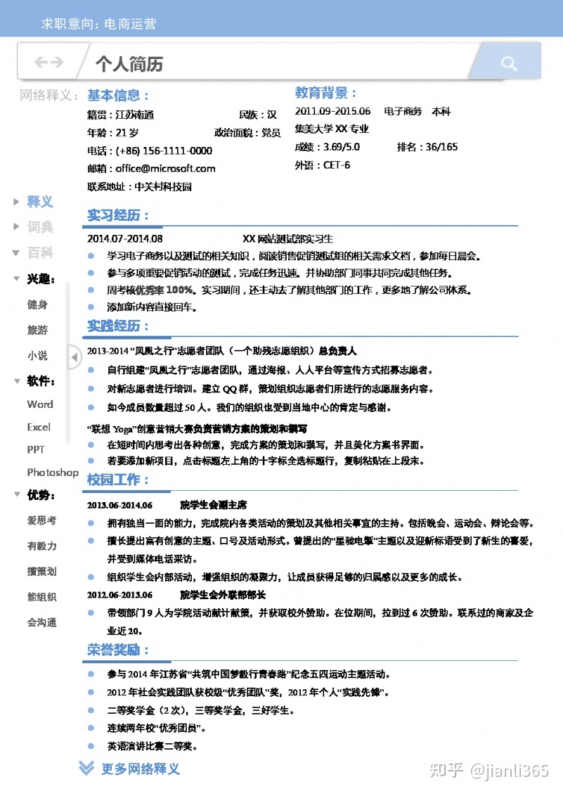 电商运营个人简历模板范文-第2张图片-90博客网